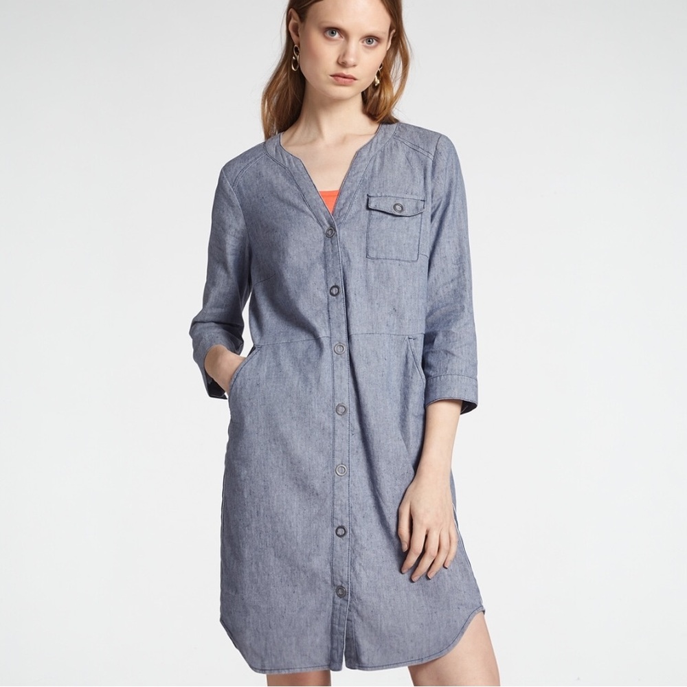 Sandwich • Cotton Linen Snap-Front Tunic Dress with Pockets Size 40